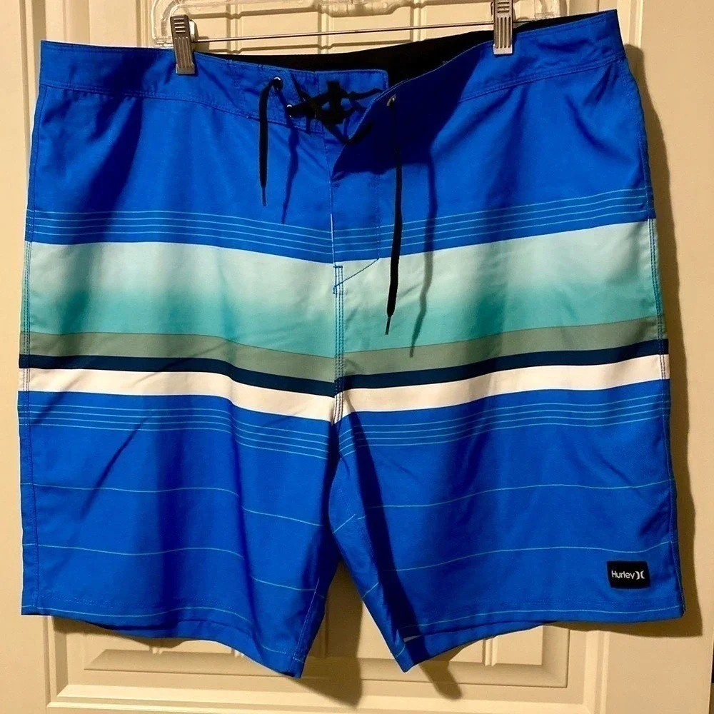 Hurley Blue/White Pleasure Point Board Swim Shorts Trunks
